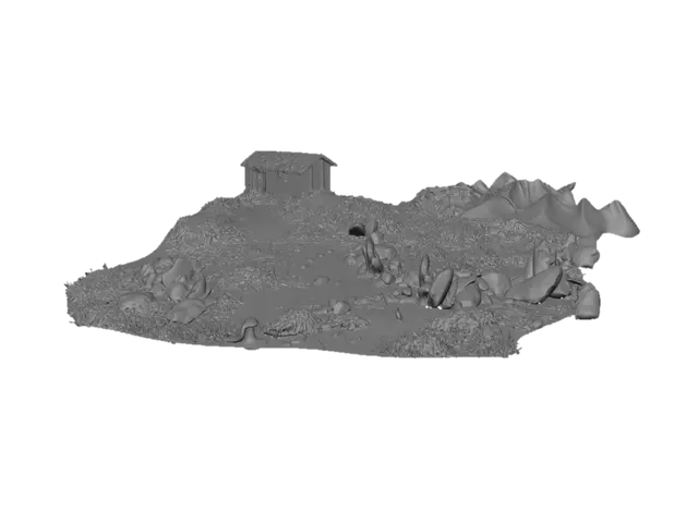 3D model for Red Cabin on a Mountain Ridge