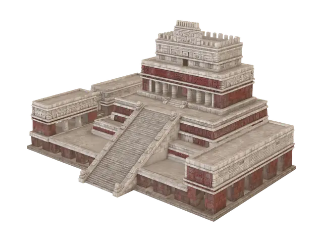 Mayan Temple Complex - Azteca 3D-model, gegenereerd door AI