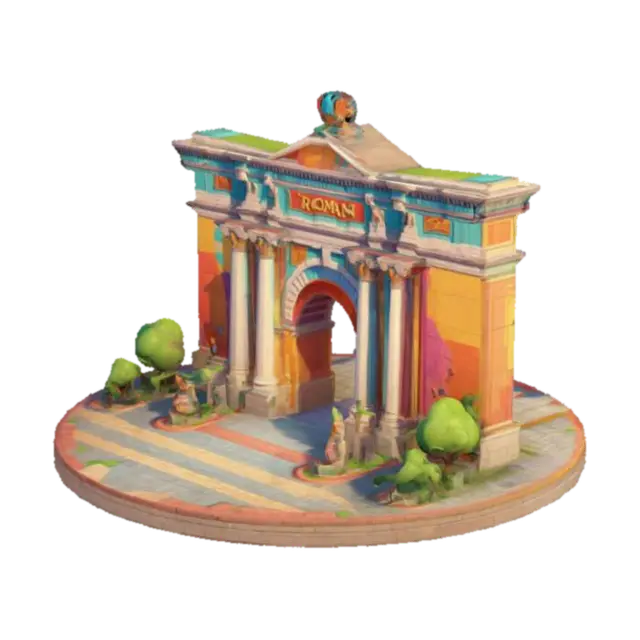 colorful, cartoon-style isometric triumphal roman arch, Pixar style. The design is… - Cheerful 3D model, vytvořený pomocí AI