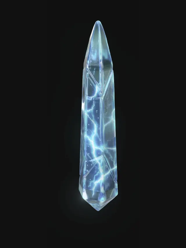 3D model for I need the tall thin crystal from the first image with the blue glow of the second image, but none of the background