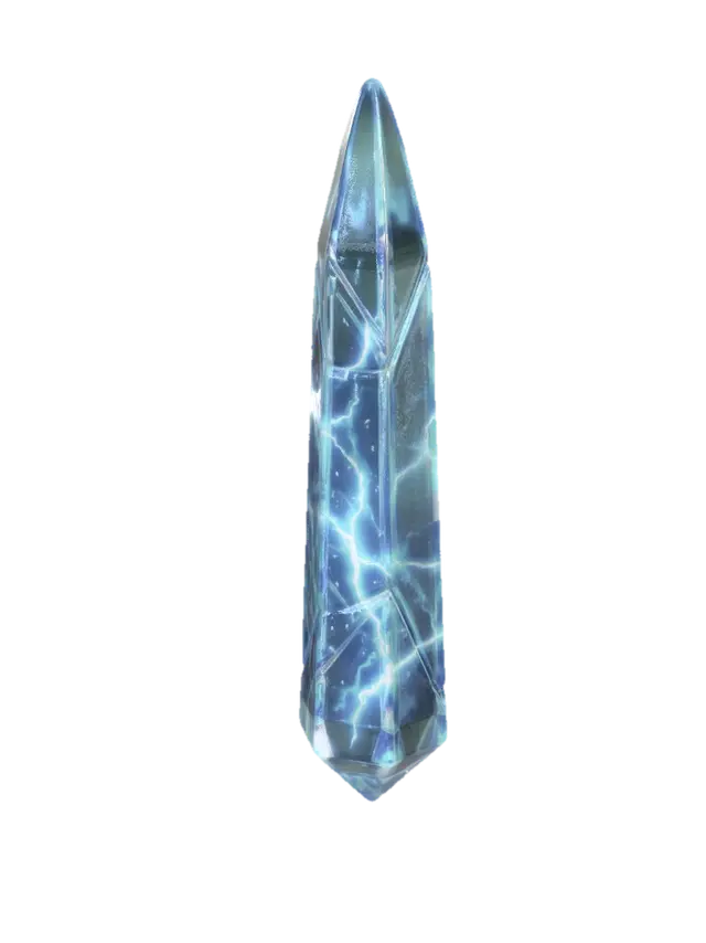 3D model for I need the tall thin crystal from the first image with the blue glow of the second image, but none of the background