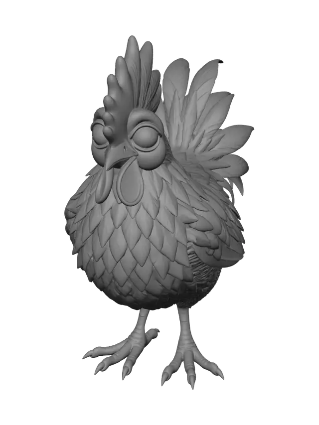 3D model for A chicken with many many green feathers.