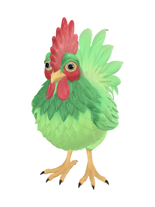 3D model for A chicken with many many green feathers.
