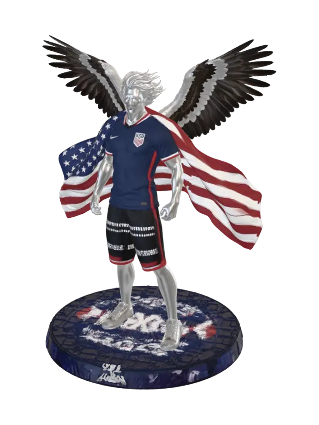 A Winged Man with solid white hair. wings the color of a bald eagle's. He is wearing Team USA… - Wingedhumanoid AI 생성 3D 모델