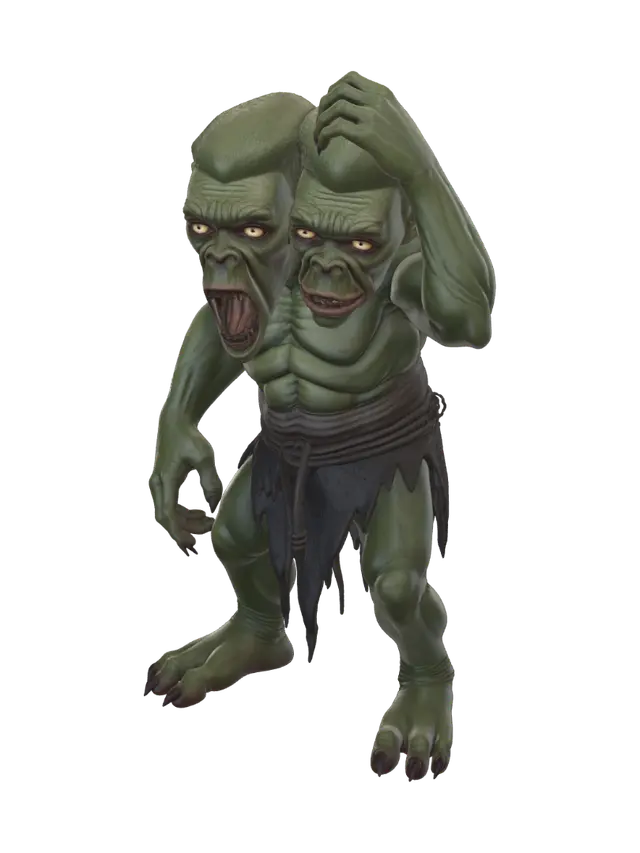 A two headed troll with one eye on each head. Skin is green and scaly. Wearing filthy muddy… - Twoheaded AI 생성 3D 모델