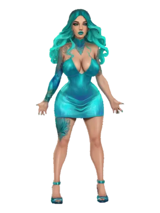 Mermaid Glamour , #ocean# - Bluehair 3D model, vytvořený pomocí AI