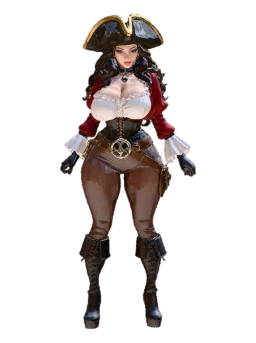 Pirate Captainess - Curvy 3D model, vytvořený pomocí AI