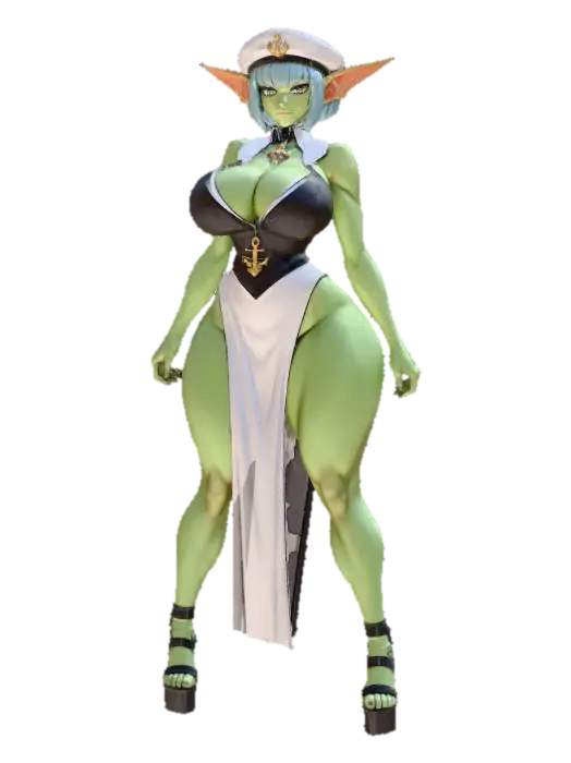 Voluptuous Green Sailor Orc 3D model, vytvořený pomocí AI