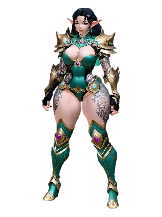 Emerald Elf Warrior - Busty 3D model, vytvořený pomocí AI