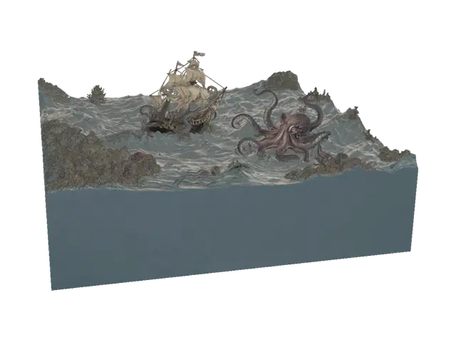 Kraken's Wrath 3D model, vytvořený pomocí AI