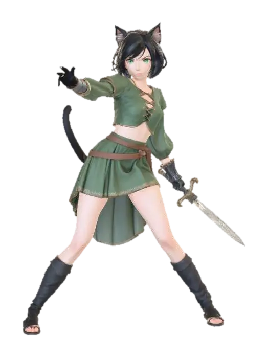 Emerald Feline Ranger - Catlike 3D model, vytvořený pomocí AI