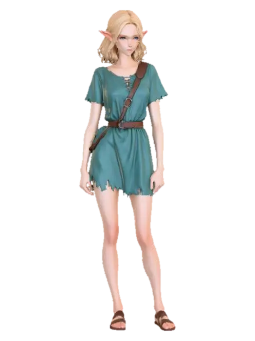 Elven Wanderer in the Stone Courtyard 3D model, vytvořený pomocí AI