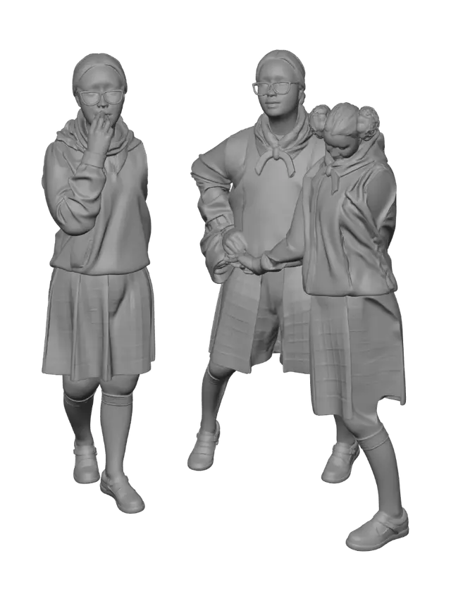 3D model for Schoolgirl in Plaid Skirt and Navy Jacket