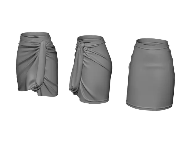 3D model for Knot-Detail Brown Checkered Wrap Skirt