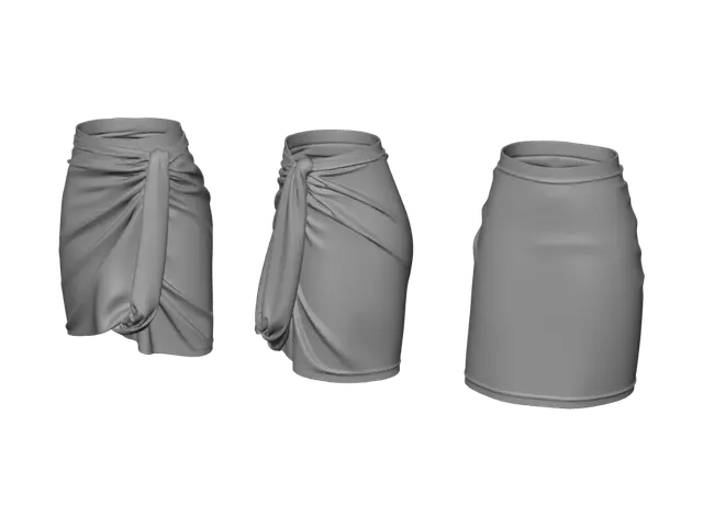 3D model for Knot-Detail Brown Checkered Wrap Skirt