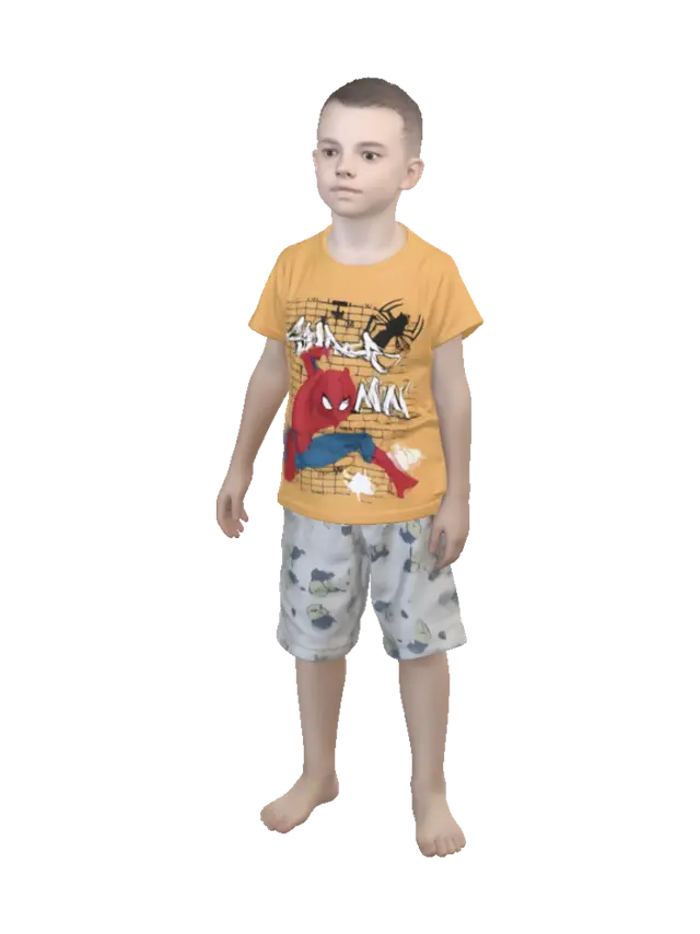 Little Hero in a Yellow Spider-Man Shirt - Spiderman 3D model, vytvořený pomocí AI
