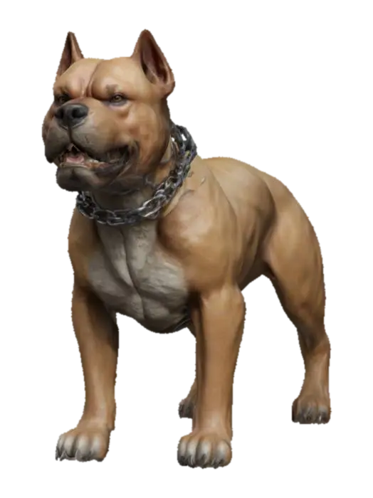 The object is a agresiv muscular dog with a broad head, cropped ears, a short,… - Aggressive 3D model, vytvořený pomocí AI