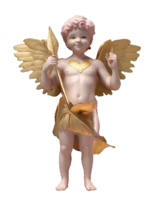 Create a 3D model of Eros (Cupid) holding a golden love arrow, hesitating before… 3D model, vytvořený pomocí AI
