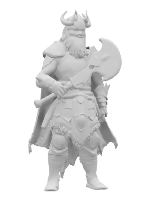 3D model for Perun wysoki, muskularny słowiański bóg o zaciekłych, burzowych oczach i długich, dzikich włosach przypominających burzę. Dzierży masywny, misternie wyrzeźbiony topór trzaskający błyskawicami, symbolizujący jego kontrolę nad piorunami i burzami. Perun odziany jest w ciężką zbroję ozdobioną starożytnymi słowiańskimi wzorami i motywami piorunów. Jego peleryna powiewa za nim.
, #game figure#