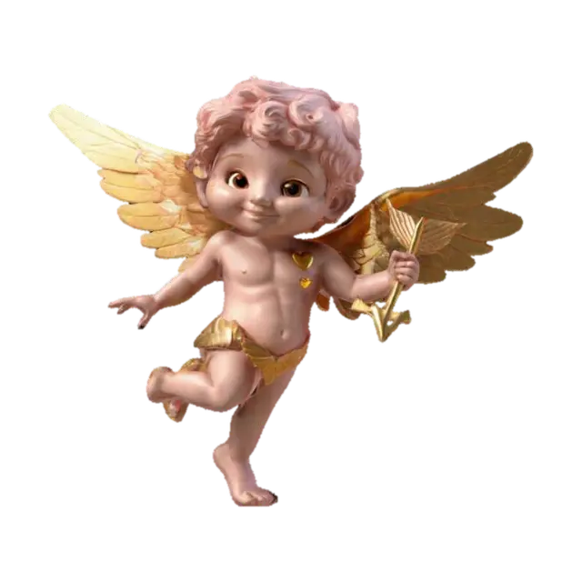 Create a 3D model of Eros (Cupid) holding a golden love arrow, hesitating before… 3D model, vytvořený pomocí AI