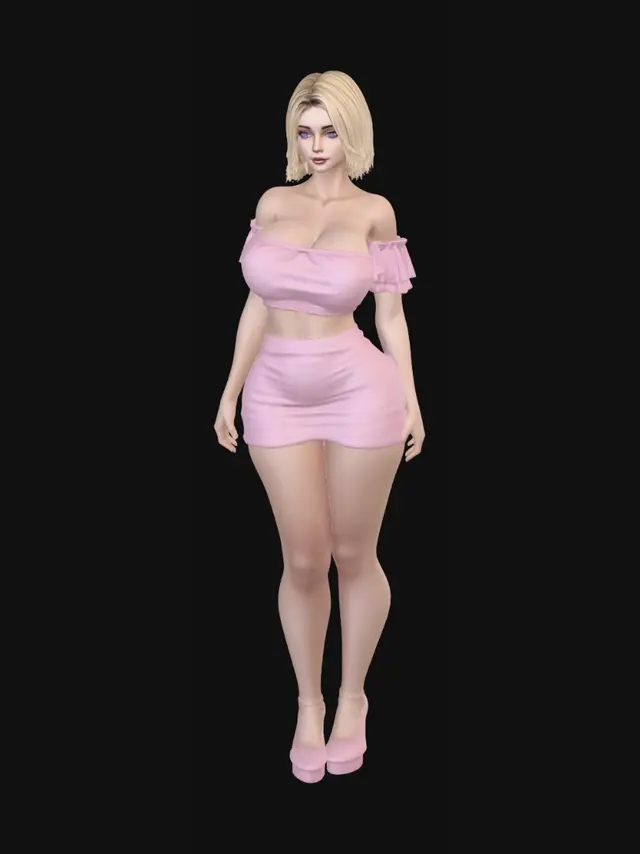 3D model for Blush Pink Off-Shoulder Two-Piece Set
