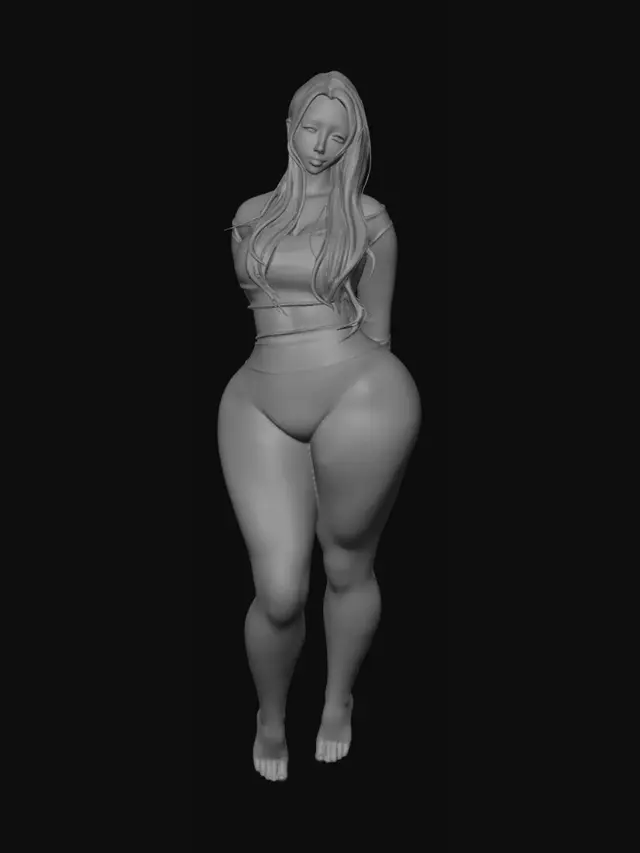 3D model for Sunlit Pose in White Crop Top and Orange Leggings