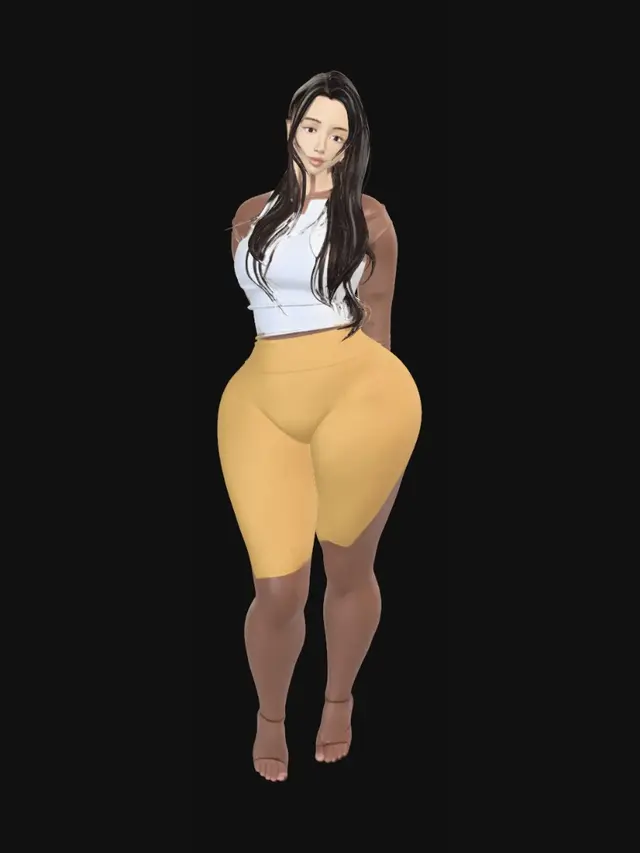 3D model for Sunlit Pose in White Crop Top and Orange Leggings