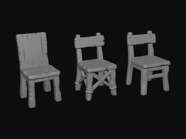 3D model for Three Weathered Chairs