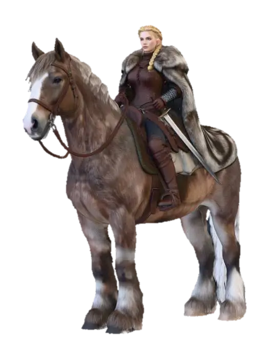 Warrior Princess on Horseback - Mounted 3D model, vytvořený pomocí AI