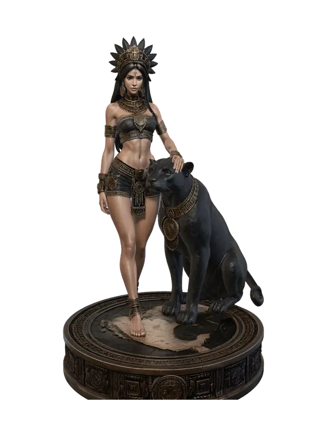 Aztec Jaguar Queen - Feminine 3D model, vytvořený pomocí AI