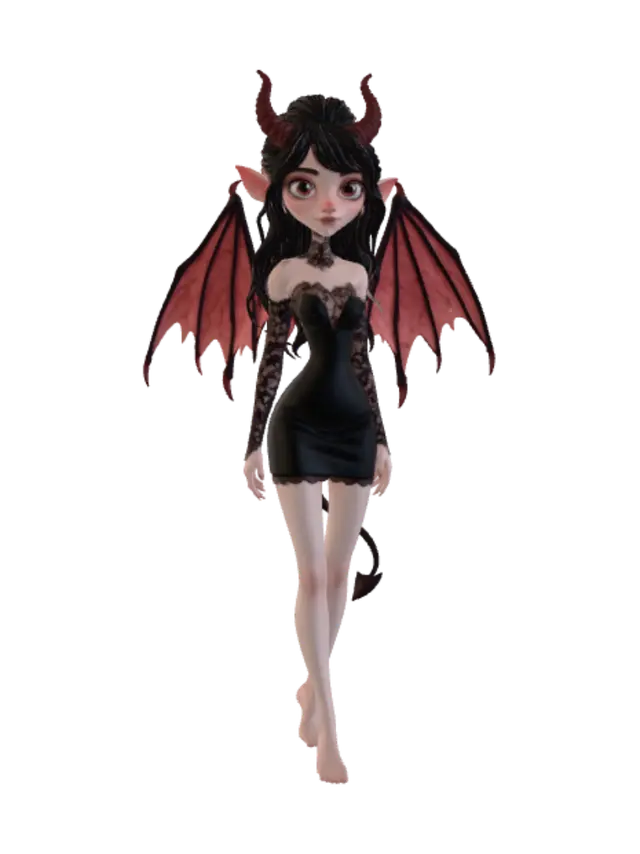 Crimson Winged Enchantress - Succubus 3D model, vytvořený pomocí AI