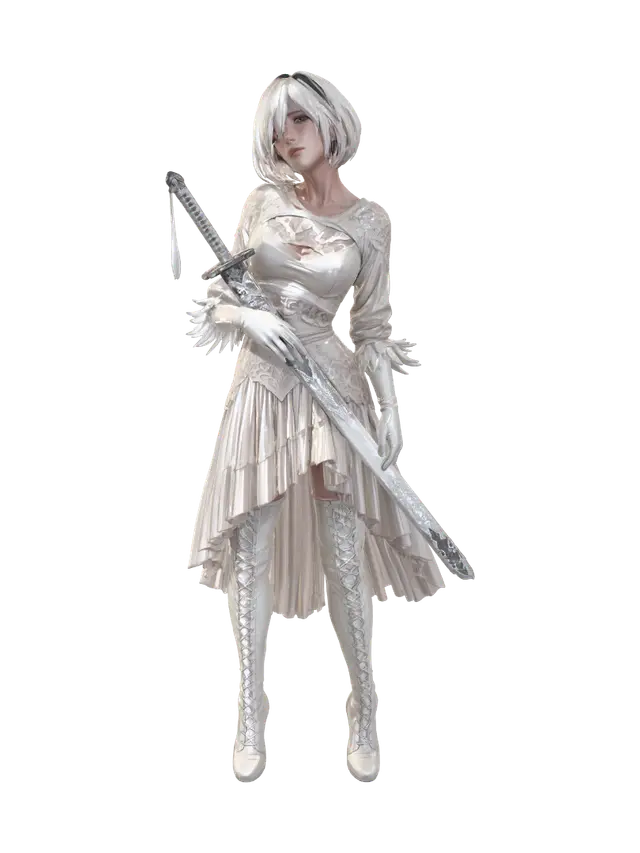 3D model for 2B in White holding a Sword