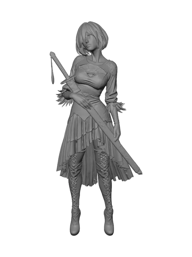3D model for 2B in White holding a Sword