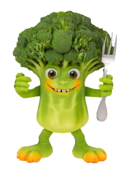 A broccoli with feet and hands holding a fork 3D model, vytvořený pomocí AI