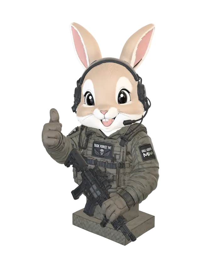 COD Bunny Mascot Toy - Command 3D model, vytvořený pomocí AI