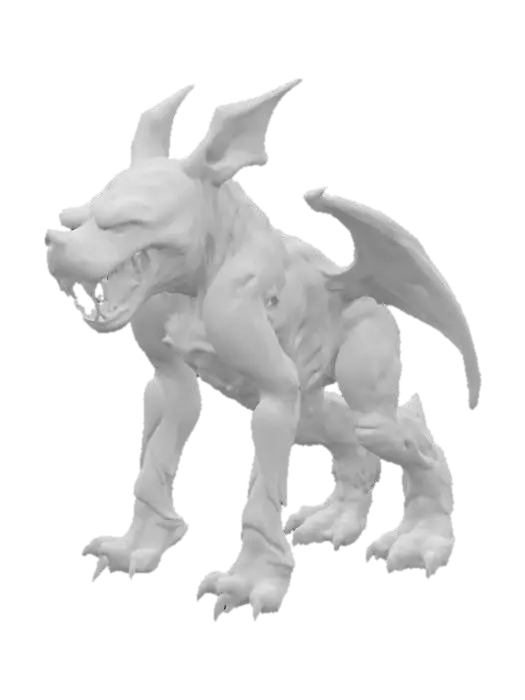 3D model for giant mutant zombie dog, with wings, large teeth and claws.