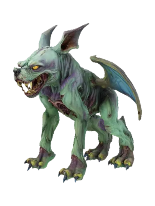3D model for giant mutant zombie dog, with wings, large teeth and claws.