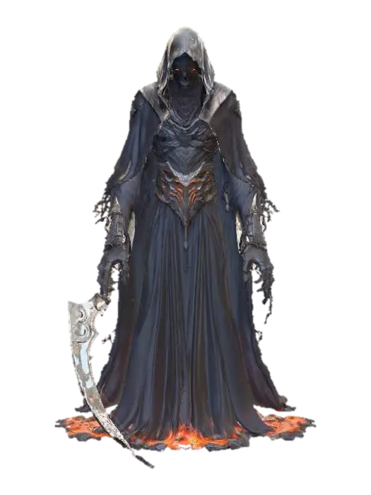 Wraith humanoid, large scythe for arm's glowing vivid neon colors, [End Boss… - Challenge 3D model, vytvořený pomocí AI
