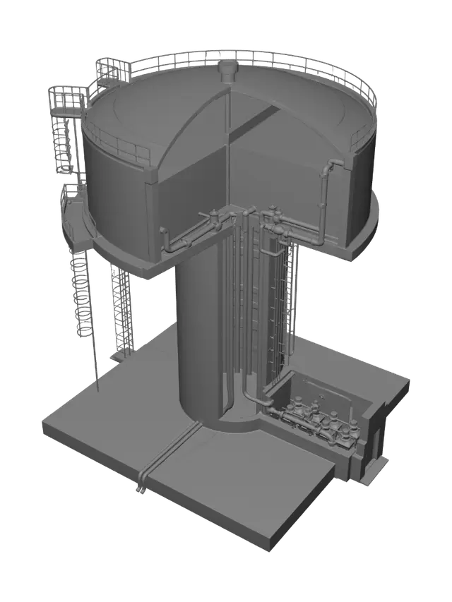 3D model for Cutaway Water Tank with Valve Chamber