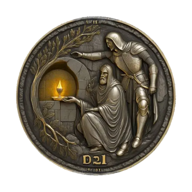 The Quest for the Golden Grail, #emblem# - Icon 3D-model, gegenereerd door AI