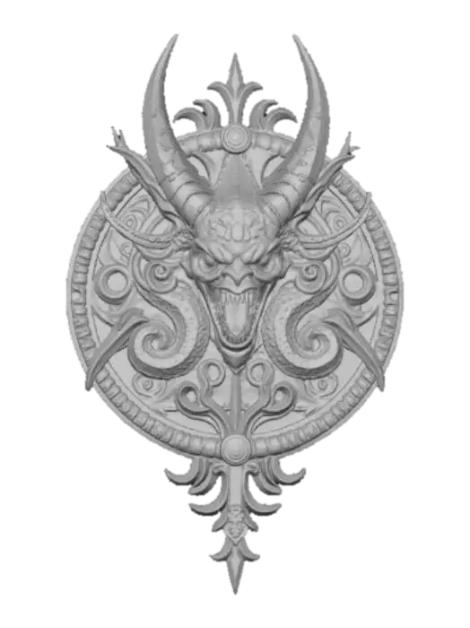3D model for High detail, circular, monster crest insignia.