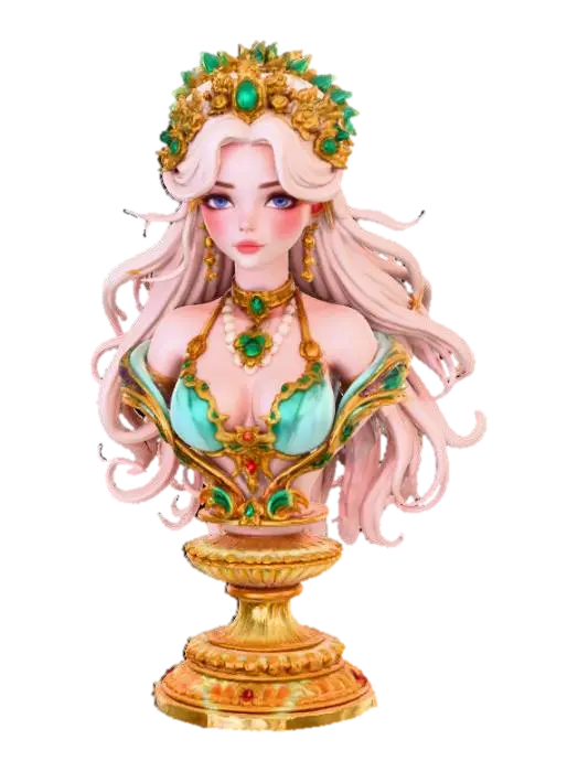 Extravagant Anime Female Bust on extravagant pedestal. 3D model, vytvořený pomocí AI