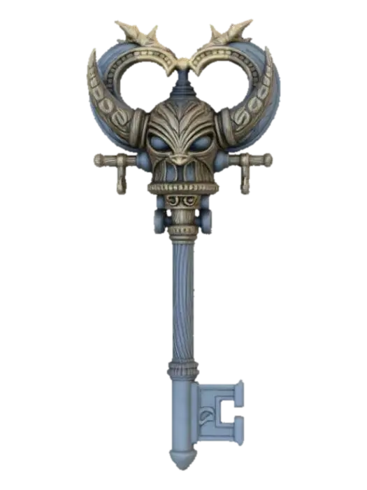 The Keeper of Keys Monster, designed like an extravagant key. 3D model, vytvořený pomocí AI