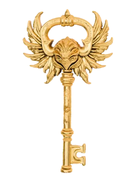 The Keeper of Keys Monster, designed like an extravagant key. 3D model, vytvořený pomocí AI