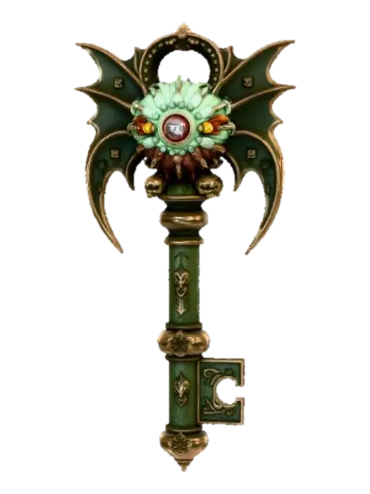 The Keeper of Keys Monster, designed like an extravagant key. - Imaginative 3D model, vytvořený pomocí AI