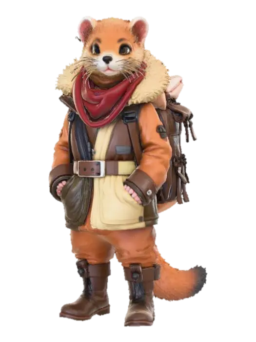High detail, fantasy, ferret, wearing high detailed, adventure gear 3D model, vytvořený pomocí AI