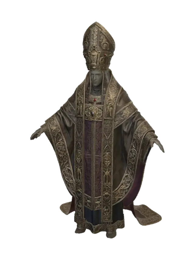 3D model for A_pose, 무기없음, 중세 최고위 종교 사제,과장된 투구,의복, 얼굴없음, 길고 가는 체형, 과장된 장식