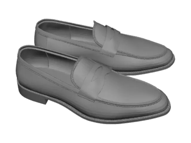 3D model for Luxury men's leather loafers, Italian craftsmanship, dark brown leather, elegant stitching, photorealistic product model, PBR textures , couleur combinéee