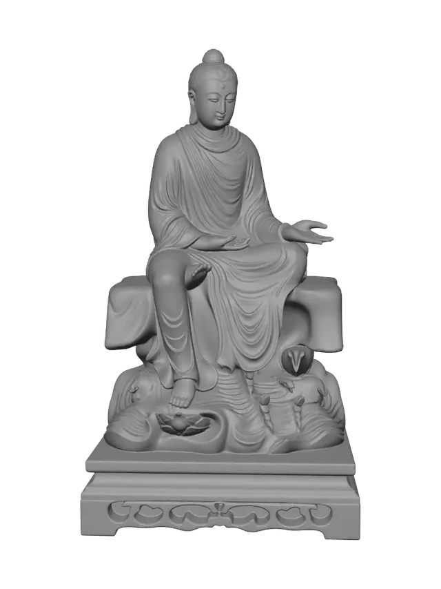 3D model for Seated Buddha on a carved pedestal