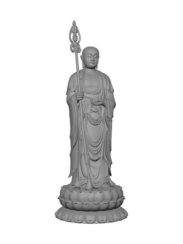 3D model for Golden Buddha on Lotus Pedestal in Mountain Landscape
